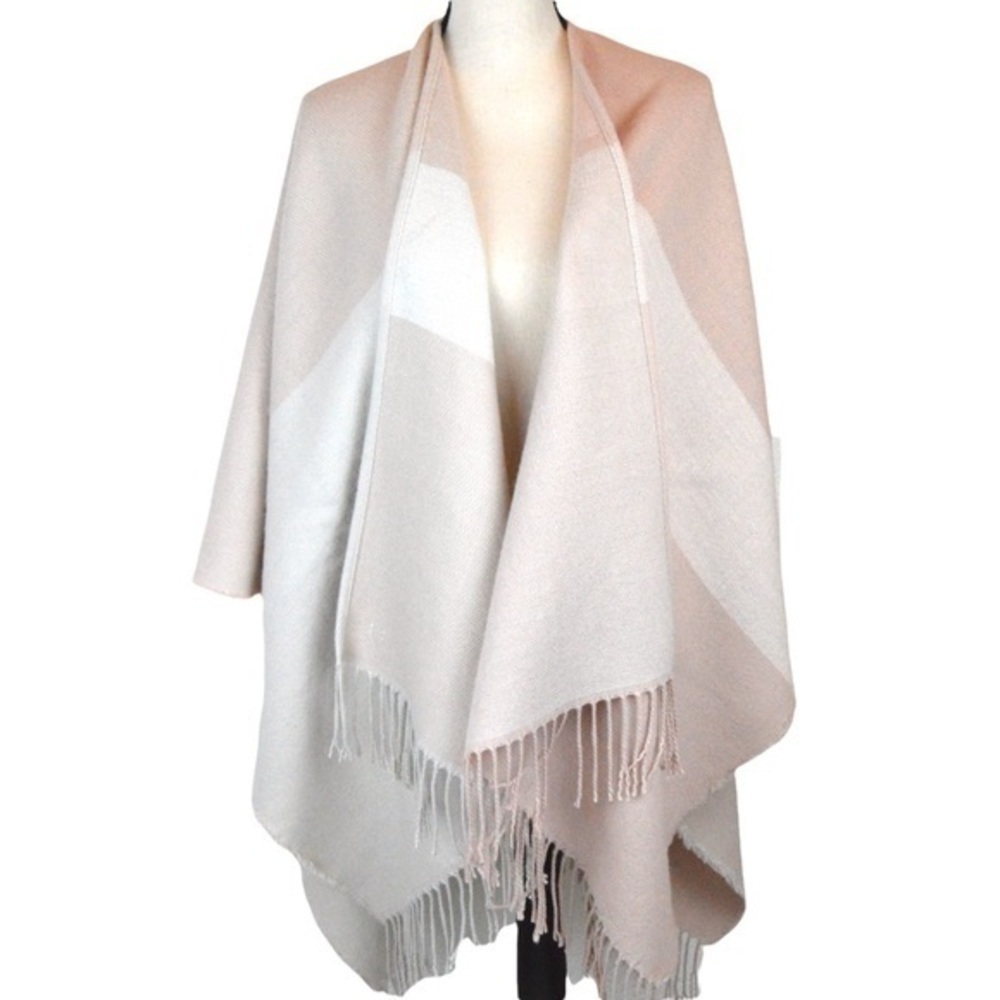 SOIA & KYO Soft Acrylic Wrap Poncho Shawl, Color Block Blush & Cream - One Size